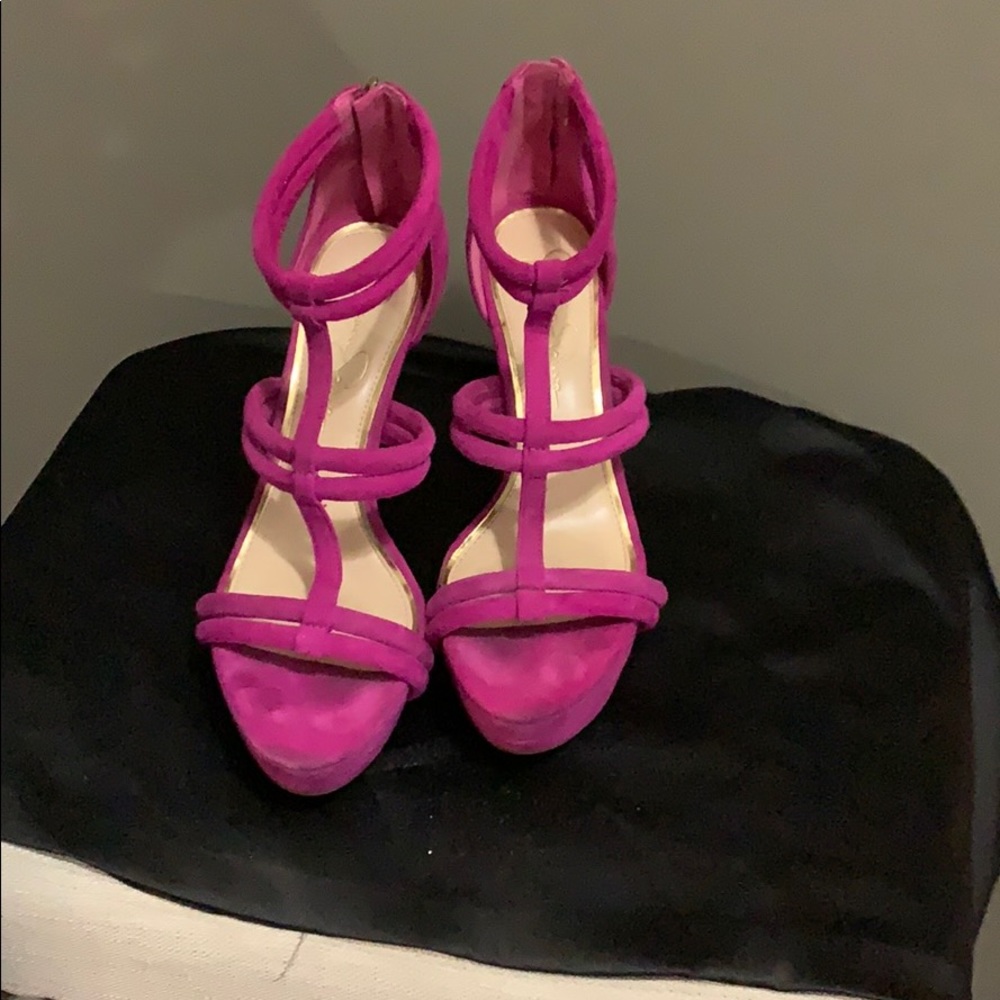 Hot pink suede stilettos